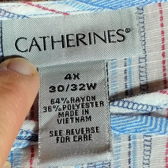 Catherines 4X Blue Striped 3/4 Sleeve Tunic Top Plus Size Womens Blouse - Picture 5 of 9